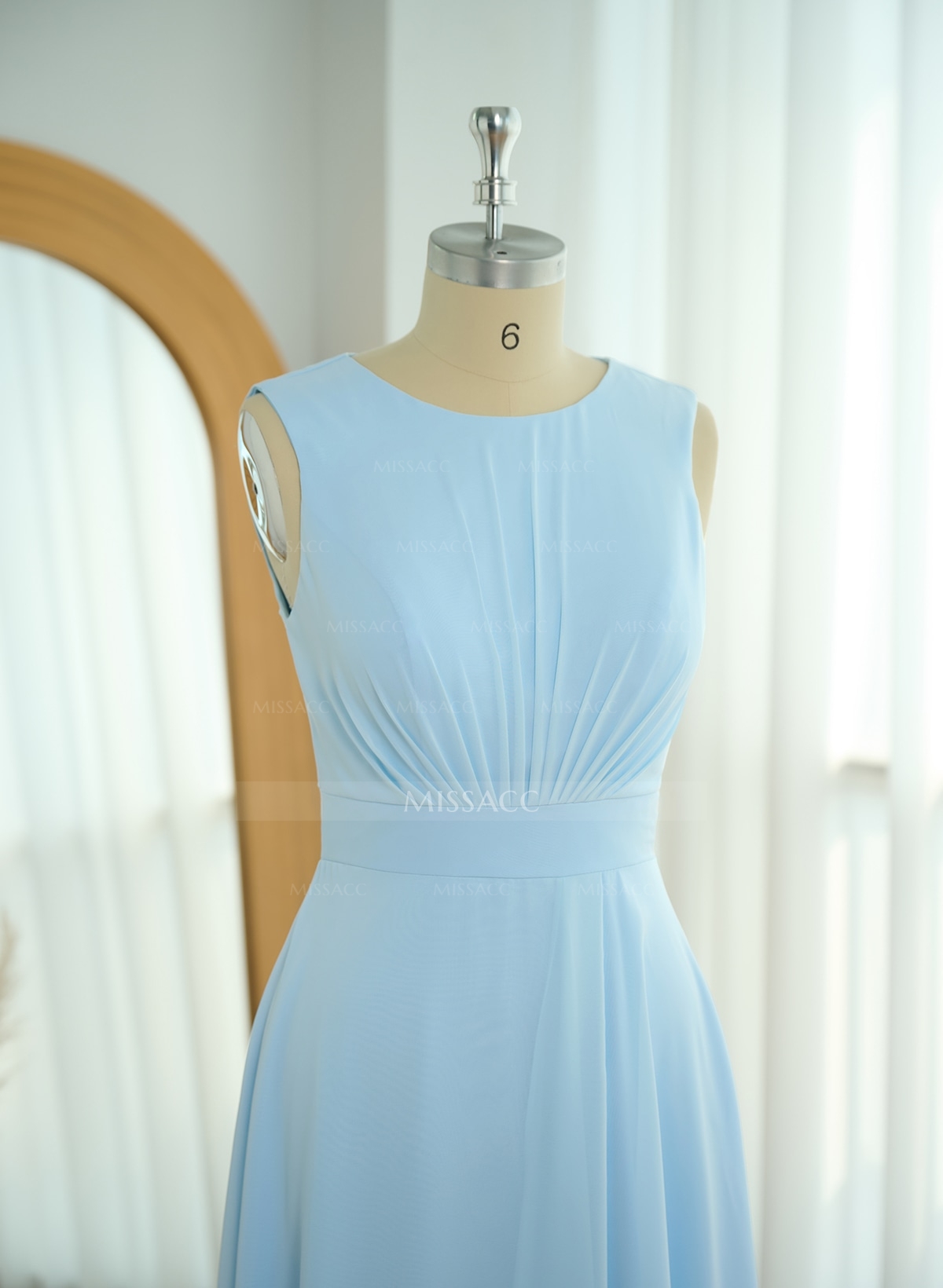 Scoop Neck A-Line Asymmetrical Length Chiffon Bridesmaid Dresses With Bow(s)