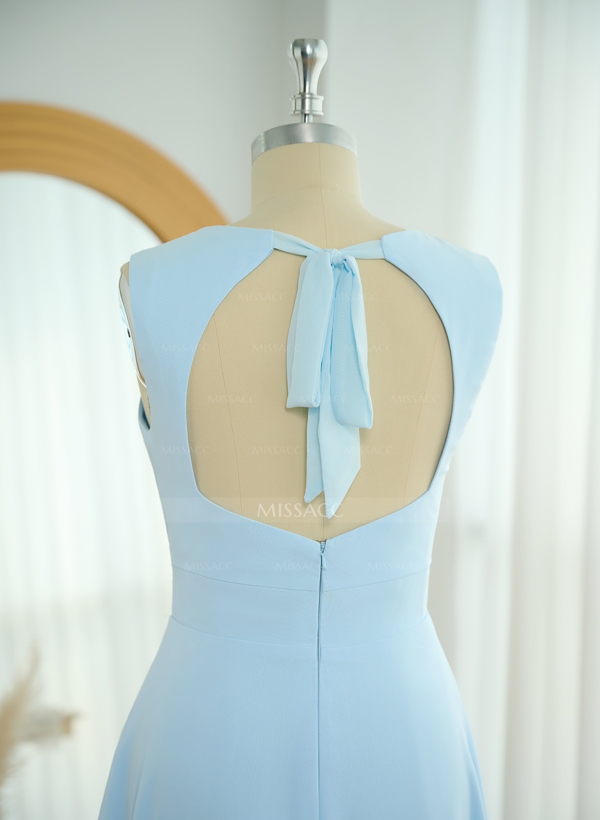 Scoop Neck A-Line Asymmetrical Length Chiffon Bridesmaid Dresses With Bow(s)