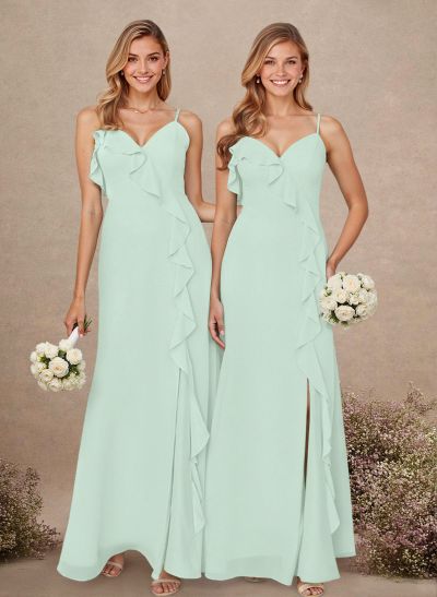 Elegant Ruffle Sweetheart Split Front Floor-Length Chiffon Bridesmaid Dresses