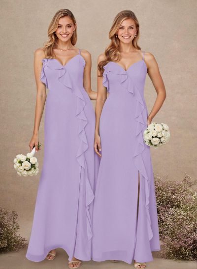 Elegant Ruffle Sweetheart Split Front Floor-Length Chiffon Bridesmaid Dresses