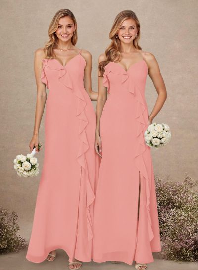 Elegant Ruffle Sweetheart Split Front Floor-Length Chiffon Bridesmaid Dresses