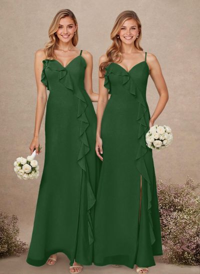 Elegant Ruffle Sweetheart Split Front Floor-Length Chiffon Bridesmaid Dresses