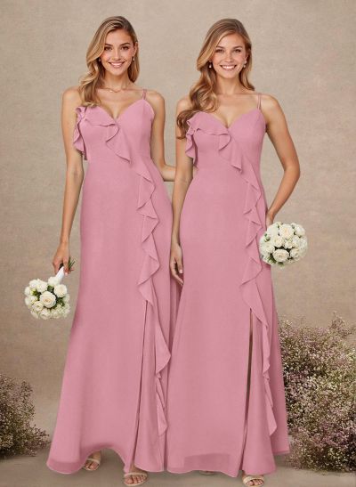 Elegant Ruffle Sweetheart Split Front Floor-Length Chiffon Bridesmaid Dresses