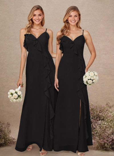 Elegant Ruffle Sweetheart Split Front Floor-Length Chiffon Bridesmaid Dresses