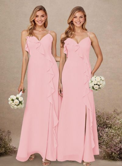 Elegant Ruffle Sweetheart Split Front Floor-Length Chiffon Bridesmaid Dresses