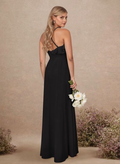 Elegant Ruffle Sweetheart Split Front Floor-Length Chiffon Bridesmaid Dresses