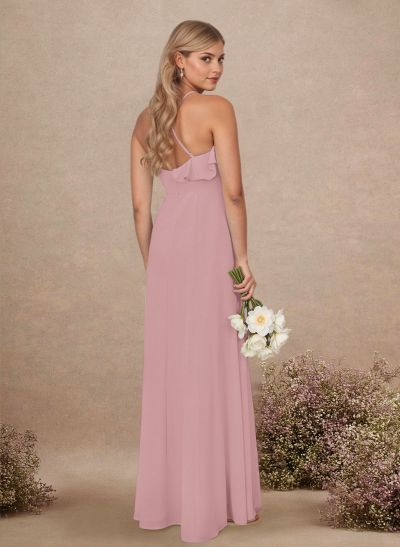 Elegant Ruffle Sweetheart Split Front Floor-Length Chiffon Bridesmaid Dresses