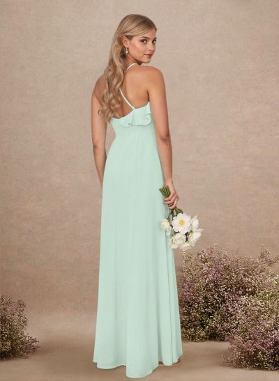 Elegant Ruffle Sweetheart Split Front Floor-Length Chiffon Bridesmaid Dresses