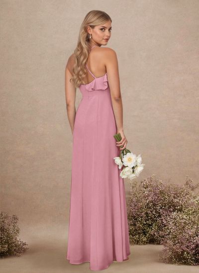 Elegant Ruffle Sweetheart Split Front Floor-Length Chiffon Bridesmaid Dresses