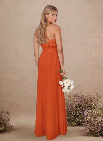 Elegant Ruffle Sweetheart Split Front Floor-Length Chiffon Bridesmaid Dresses