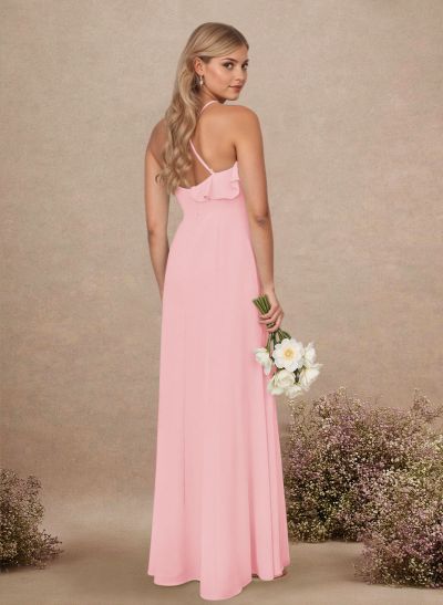 Elegant Ruffle Sweetheart Split Front Floor-Length Chiffon Bridesmaid Dresses