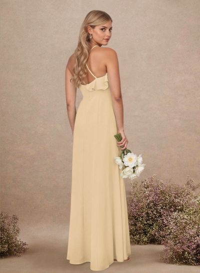 Elegant Ruffle Sweetheart Split Front Floor-Length Chiffon Bridesmaid Dresses