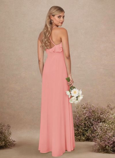 Elegant Ruffle Sweetheart Split Front Floor-Length Chiffon Bridesmaid Dresses