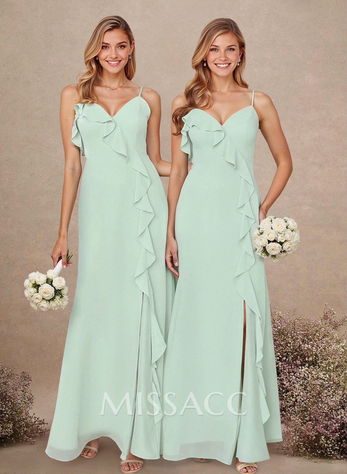 Elegant Ruffle Sweetheart Split Front Floor-Length Chiffon Bridesmaid Dresses