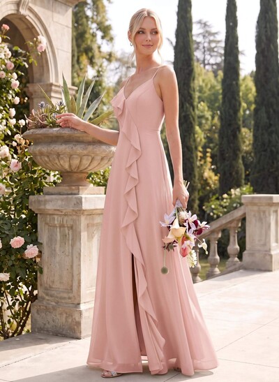 Elegant Ruffle Sweetheart Split Front Floor-Length Chiffon Bridesmaid Dresses