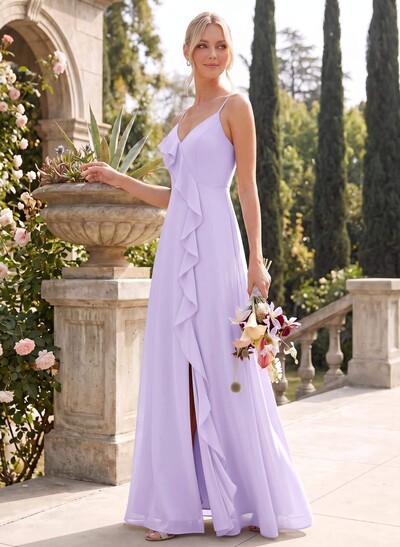 Elegant Ruffle Sweetheart Split Front Floor-Length Chiffon Bridesmaid Dresses