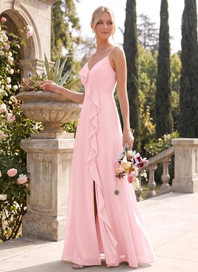 Elegant Ruffle Sweetheart Split Front Floor-Length Chiffon Bridesmaid Dresses