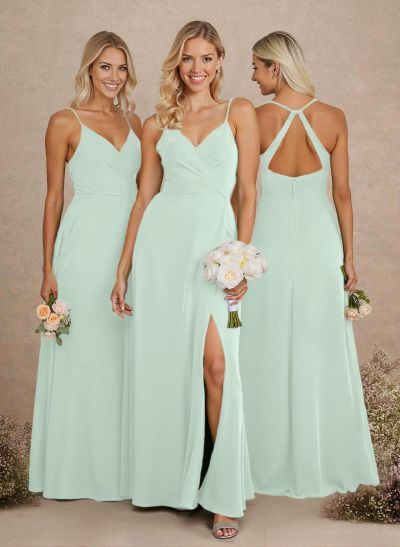 Classic V-Neck Back Hole A-Line Floor-Length Chiffon Bridesmaid Dresses