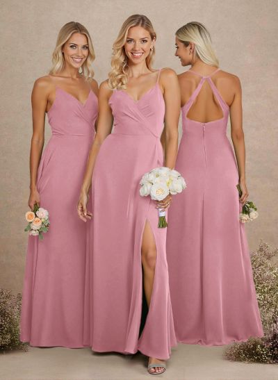 Classic V-Neck Back Hole A-Line Floor-Length Chiffon Bridesmaid Dresses