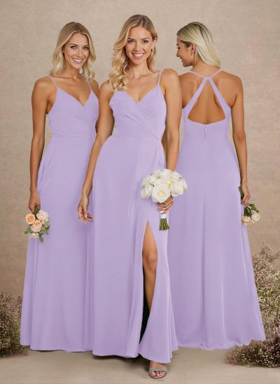 Classic V-Neck Back Hole A-Line Floor-Length Chiffon Bridesmaid Dresses