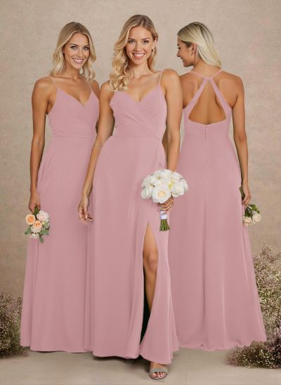 Classic V-Neck Back Hole A-Line Floor-Length Chiffon Bridesmaid Dresses