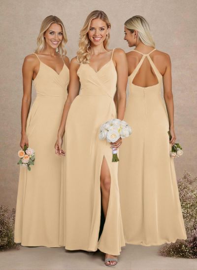 Classic V-Neck Back Hole A-Line Floor-Length Chiffon Bridesmaid Dresses