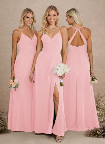 Classic V-Neck Back Hole A-Line Floor-Length Chiffon Bridesmaid Dresses