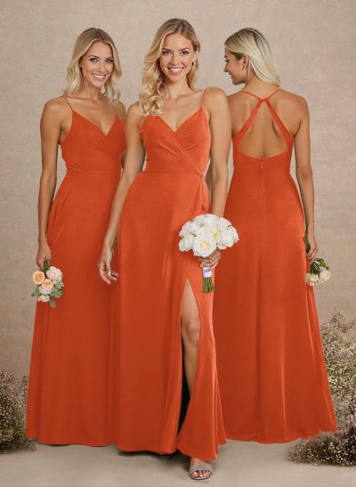 Classic V-Neck Back Hole A-Line Floor-Length Chiffon Bridesmaid Dresses