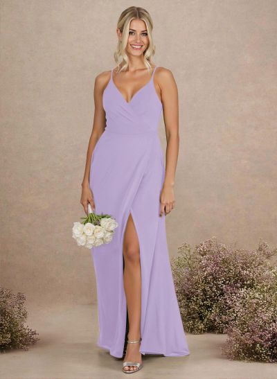 Classic V-Neck Back Hole A-Line Floor-Length Chiffon Bridesmaid Dresses