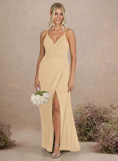 Classic V-Neck Back Hole A-Line Floor-Length Chiffon Bridesmaid Dresses