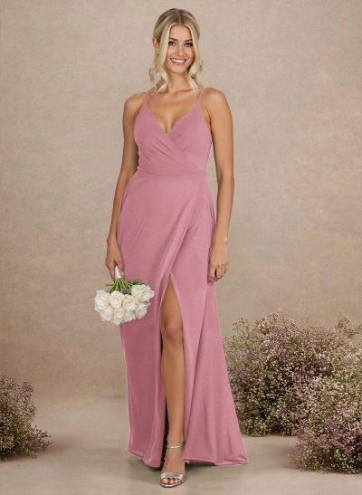 Classic V-Neck Back Hole A-Line Floor-Length Chiffon Bridesmaid Dresses