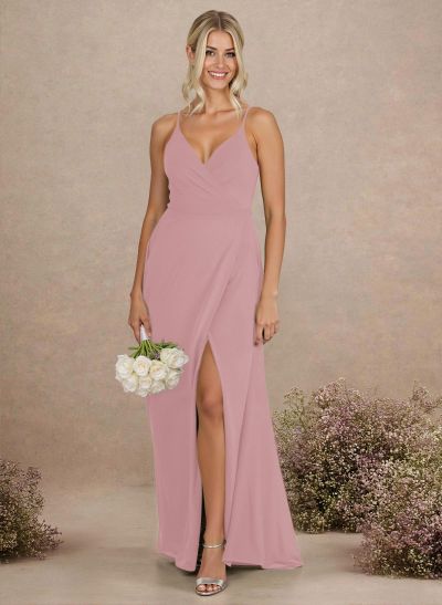 Classic V-Neck Back Hole A-Line Floor-Length Chiffon Bridesmaid Dresses