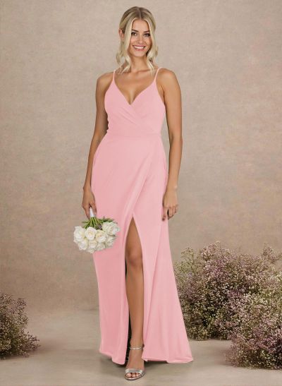 Classic V-Neck Back Hole A-Line Floor-Length Chiffon Bridesmaid Dresses