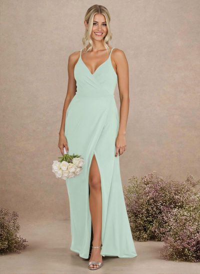 Classic V-Neck Back Hole A-Line Floor-Length Chiffon Bridesmaid Dresses