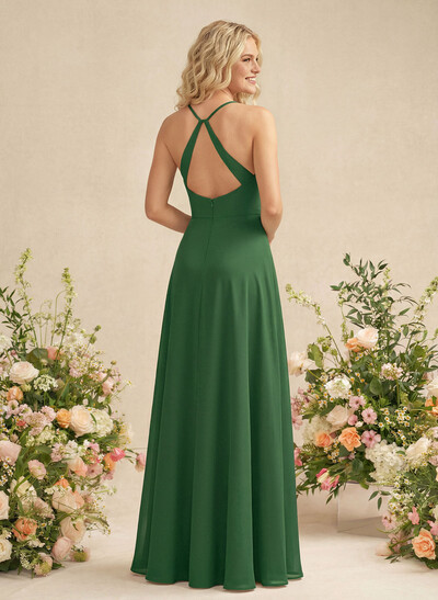 Classic V-Neck Back Hole A-Line Floor-Length Chiffon Bridesmaid Dresses