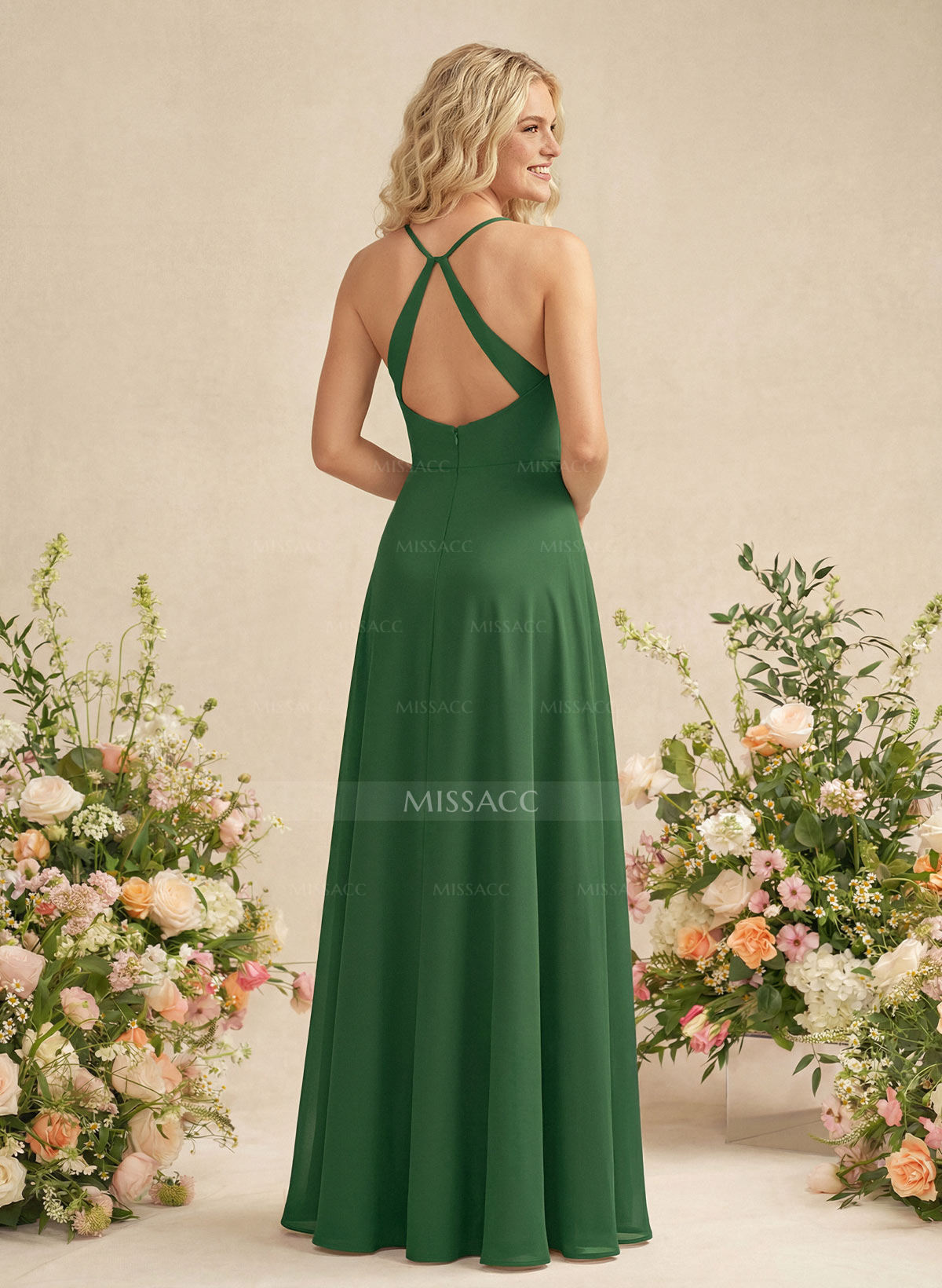 Classic V-Neck Back Hole A-Line Floor-Length Chiffon Bridesmaid Dresses