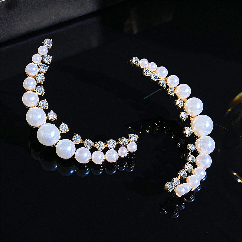 Diamond Pearl Crescent Earrings