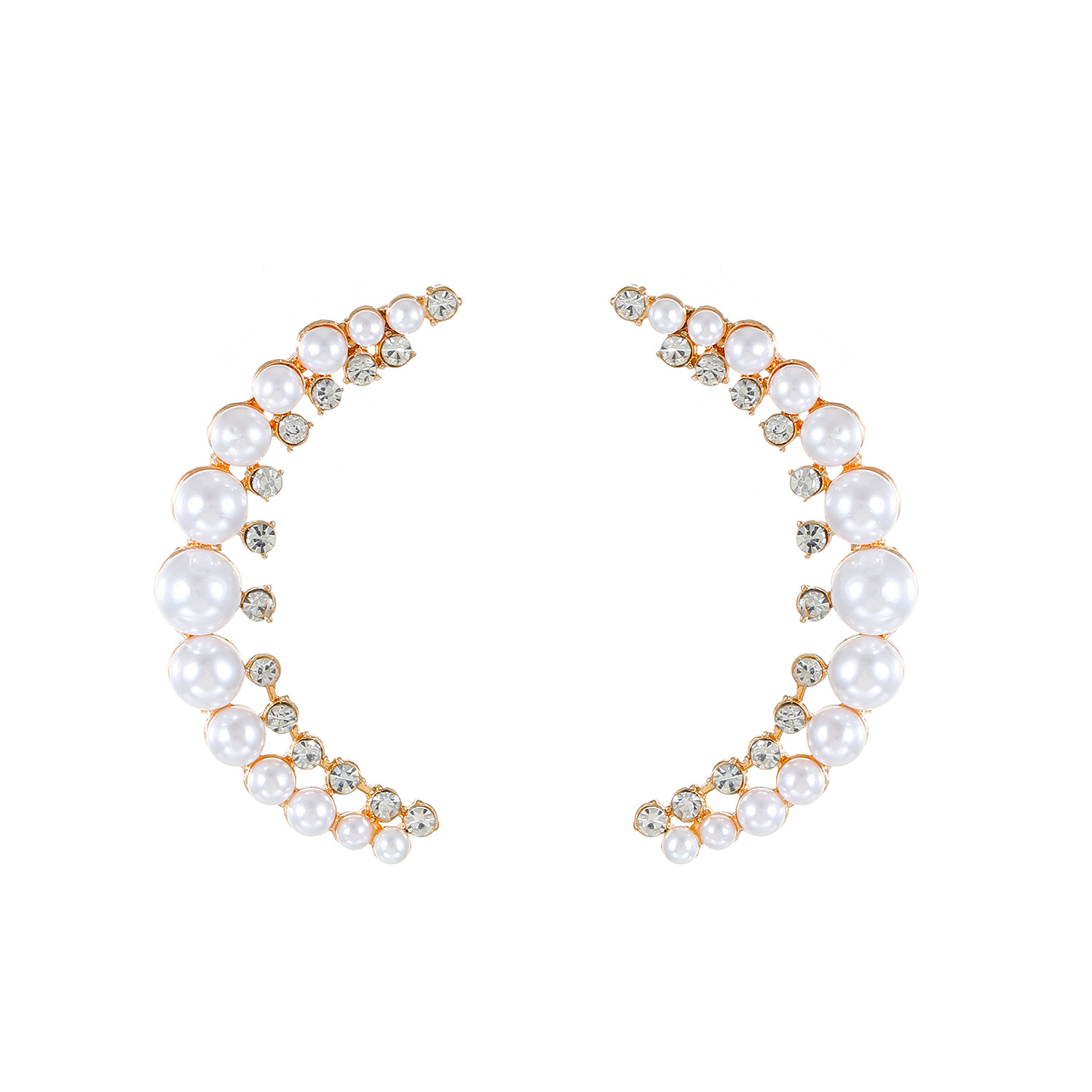 Diamond Pearl Crescent Earrings