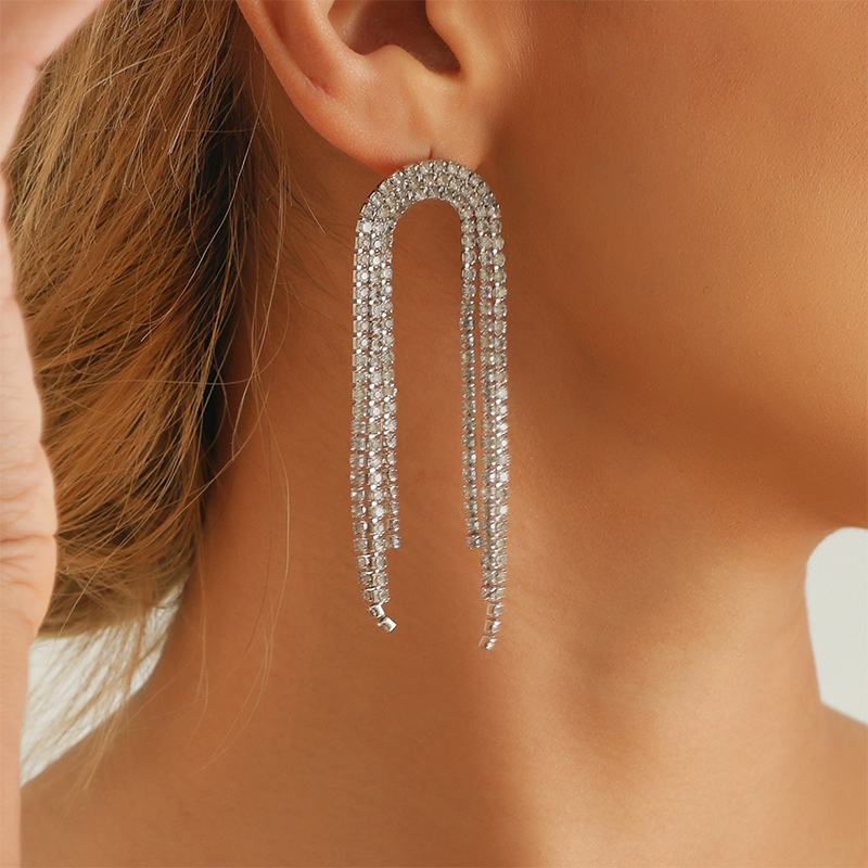 Simple Rhinestone Tassel Earrings