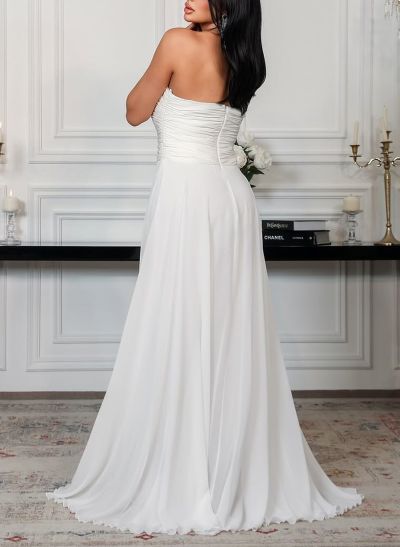 Unique Pleated Overskirt Floor-Length Chiffon Evening Jumpsuit/Pantsuit