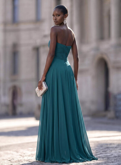Unique Pleated Overskirt Floor-Length Chiffon Evening Jumpsuit/Pantsuit