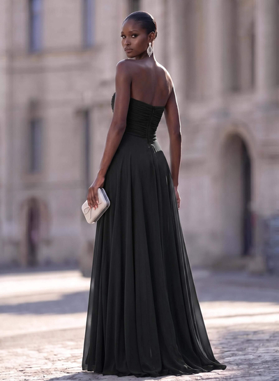 Unique Pleated Overskirt Floor-Length Chiffon Evening Jumpsuit/Pantsuit