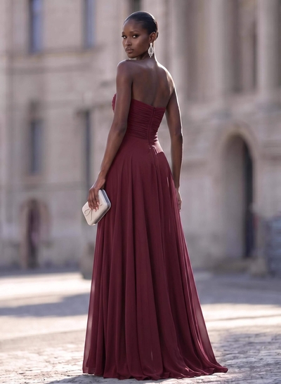 Unique Pleated Overskirt Floor-Length Chiffon Evening Jumpsuit/Pantsuit