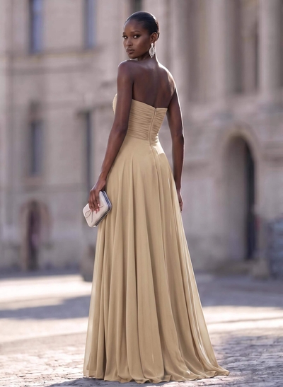 Unique Pleated Overskirt Floor-Length Chiffon Evening Jumpsuit/Pantsuit