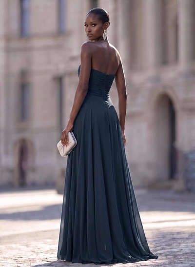 Unique Pleated Overskirt Floor-Length Chiffon Evening Jumpsuit/Pantsuit