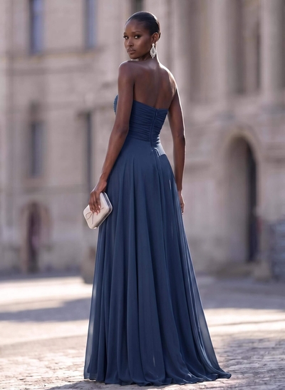 Unique Pleated Overskirt Floor-Length Chiffon Evening Jumpsuit/Pantsuit
