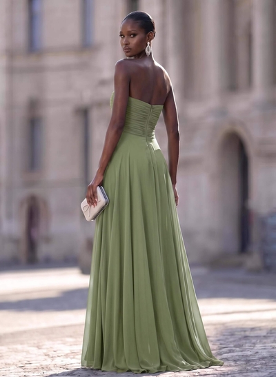 Unique Pleated Overskirt Floor-Length Chiffon Evening Jumpsuit/Pantsuit