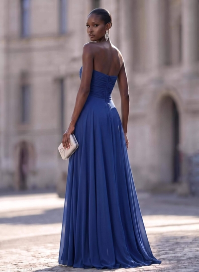 Unique Pleated Overskirt Floor-Length Chiffon Evening Jumpsuit/Pantsuit