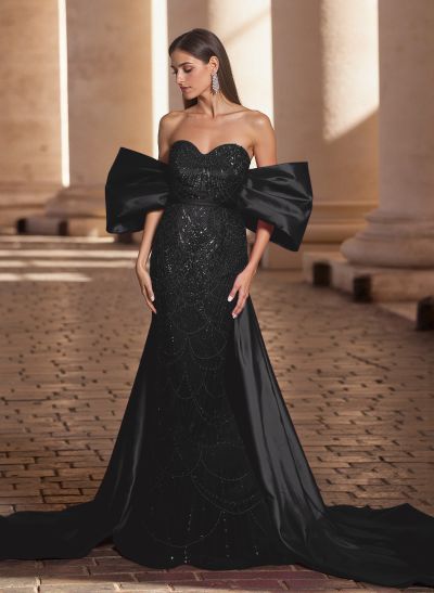 Luxury Sweetheart Off-The-Shoulder Sweep Train Satin/Lace Prom Dresses