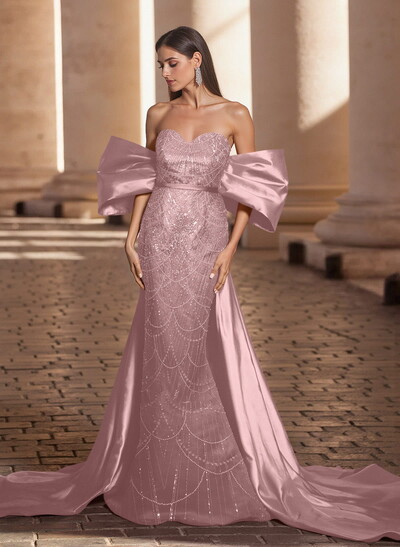 Luxury Sweetheart Off-The-Shoulder Sweep Train Satin/Lace Prom Dresses